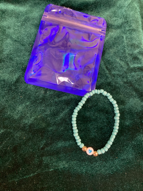 Photo 1 of Blue Friendship Bracelet, Stretching  Heart Clay Beads Bracelet, Unisex Birthday Gift.