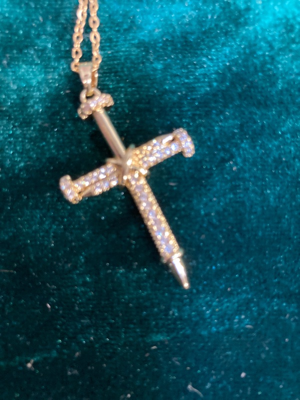 Photo 1 of Gold Color Nail Cross Fine Pendant Necklace Small