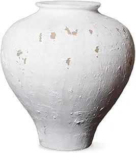 Photo 1 of MARKABLE 10.6” Tall Handmade Ceramic Neutral White Vase Modern Style with ONE-of-A-Kind Random Peeling Pattern. | Vintage Shaped | Dining Table Decor | Modern Flower Vase | Farmhouse | Home Decor