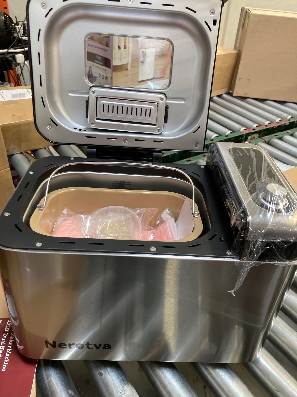 Photo 1 of Neretva Bread Maker, 3.3LB Larger Bread Machine 15-in-1 Stainless Steel & Nonstick Ceramic Pan & Auto Nut Dispenser Breadmaker Machines Full Touch Panel with Gluten Free White Wheat Rye French Pizza