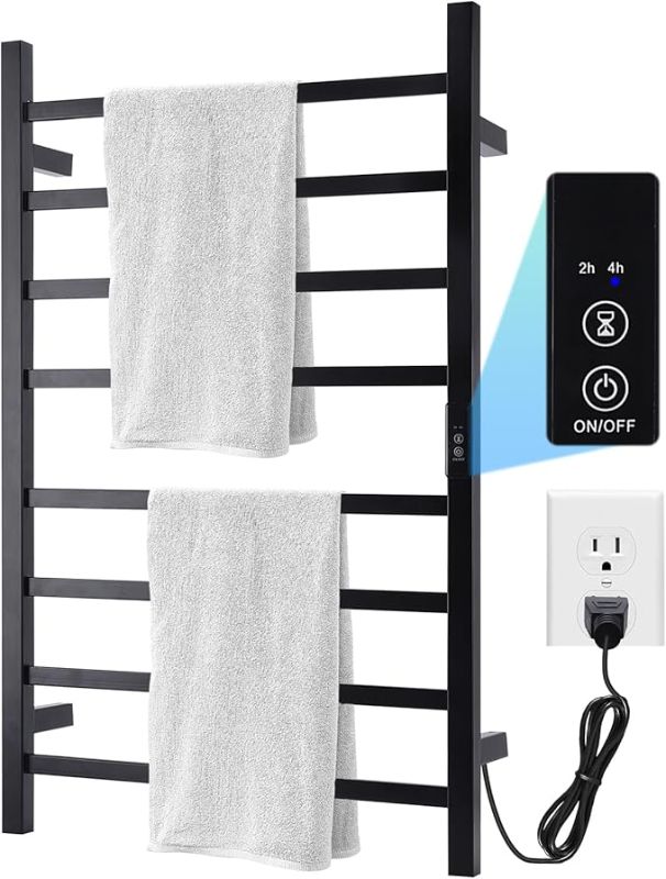 Photo 1 of Towel Warmer Heated Towel Bar-Rack - Nopwer Bathroom Wall Mounted Electric Towel Drying Plug-in Matte Black 8 Bars