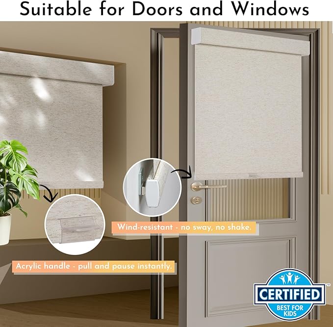 Photo 1 of Persilux Blackout Roller Shades for Window Blinds,Cordless,Linen Fabric,Thermal Insulated Fabric UV Protection Shades for Home,Office,Bedroom,Door,Blackout-Cream,35" W X 72" H
