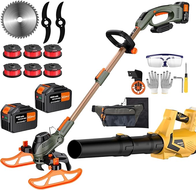 Photo 1 of WeGofly 13-Inch String Trimmer Cordless,(2 x 21V 6.0Ah Batteries & Charger), Trimmer/Edger/Lawn Mower/Brush Cutter 4-in-1 + Leaf Blower Cordless, 5-Variable Speed & Turbo Mode