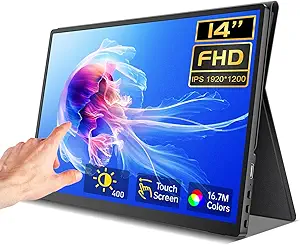 Photo 1 of Portable Monitor Touchscreen 14 Inch 1200P Touch Screen Monitor Portable with Protective Sleeve CNC Metal HDMI USB C 100% sRGB Ultra-Slim Travel Monitors for Laptop, PC, Mac, Phone, Switch