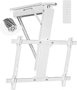 Photo 1 of XINYAO Electric Ceiling TV Mount with Remote, Motorized Ceiling Mount TV Bracket Flip Down for 32 to 70 inch Flat Curved Screen Mount Drop Down for Flat Pitched Roof Indoor Outdoor (White)