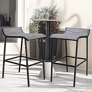Photo 1 of Bar Stools Set of 2, Counter Height Bar Stools Chairs with Low Back and Footrest, Metal Barstools, Breathable Textilene Fabric Stools for Indoor Outdoor, Garden, Patio, Easy Assembly and Lightweight