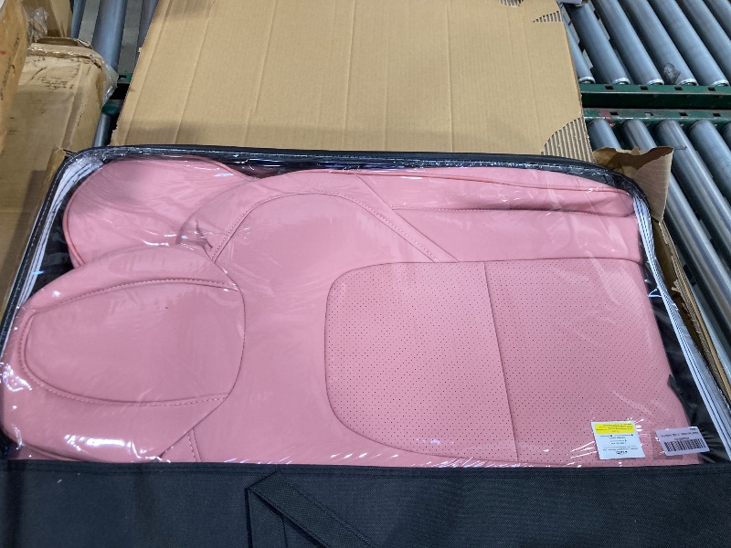 Photo 1 of Tesla Model Y Car Seat Covers Nappa Leather Car Interior Seat Airbag Compatible Cushion Cover Full Set Custom Fit 2024 2023 2022 2021 2020, Nappa Pink