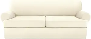 Photo 1 of JconesT Cushion Sofa Slipcover 3 Pieces Sofa Covers for T Cushion Couch Soft Couch Covers Sofa Slip Cover Furniture Covers with 2 Individual T Shape Seat Covers (Light Yellow, 2 Cushions)