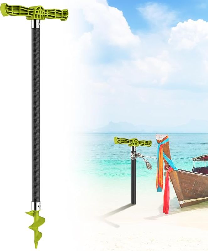 Photo 1 of Boat Sand Anchor,Carbon Fiber Shallow Water Anchor with T-Handle and Nylon Glass Fiber Auger,Corrosion-Resistant Sand Anchor for Under 23ft Boat and Kayak Anchor, Green