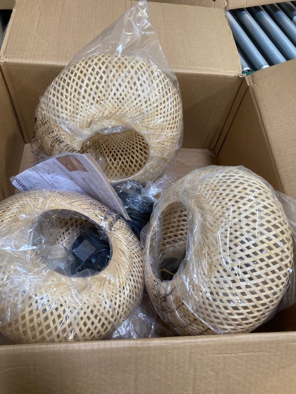 Photo 1 of 3pack Rattan Pendant Light, Small Boho Light Fixture for Kitchen Island, Farmhouse Wicker Pendant Light, Rattan Light Fixtures Ceiling Hanging for Dining Room Bedroom Cafe Hallway 7“