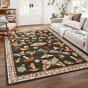 Photo 1 of Mushroom 8x10 Rug for Living Room Non Slip Washable 8 X 10 Rug for Bedroom with Rubber Back Soft Low-Pile Stain Resistant Foldable Large Carpet for Office Nursery Dining Room Brown