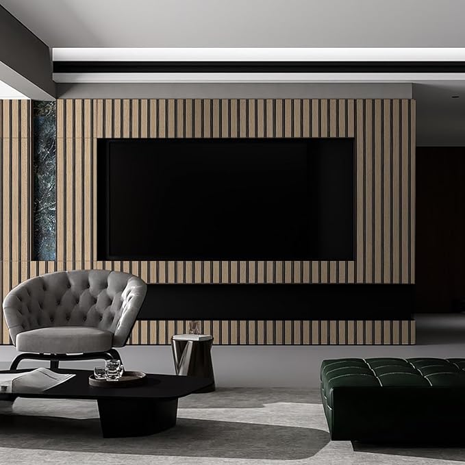Photo 1 of Wood Slat Wallpaper Peel and Stick - 35.4'' x 200'' Self Adhesive Contact Paper for Walls Wood Panels for Wall, Wall Panel, Peel and Stick for Easy DIY Wall Decor (Brown)