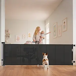 Photo 1 of 120 inch Retractable Baby Gates 34 inch Tall, Retractable Gate with Reinforced Strip Design to Prevent Crawling Through, 10 FT Extra Wide Retractable Dog Gate for Indoor/Outdoor