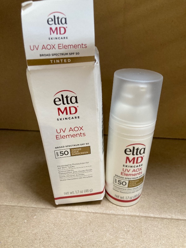 Photo 1 of exp date 07/2026--EltaMD UV AOX Elements Tinted Mineral Face Sunscreen Lotion, Tinted Moisturizer for Face SPF 50 with Antioxidants, For Dry Sensitive Skin 1.7 oz Pump