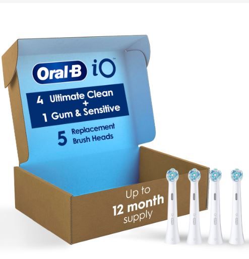 Photo 1 of Oral-B iO Ultimate Clean Replacement Brush Heads, 4 Count, 4 Ultimate Clean + 1 Gum & Sensitive White