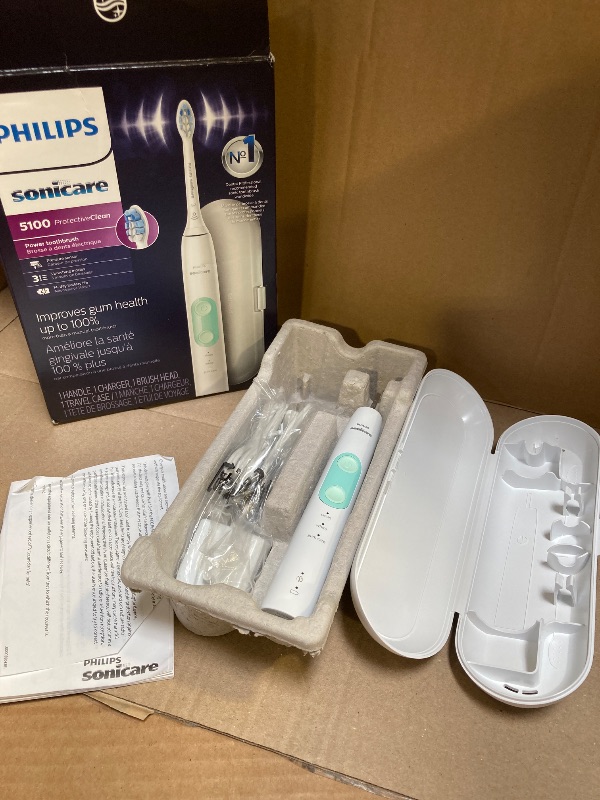 Photo 1 of Philips Sonicare ProtectiveClean 5100 Rechargeable Electric Toothbrush, with Pressure Sensor-Travel Case, White, Model HX6857/11