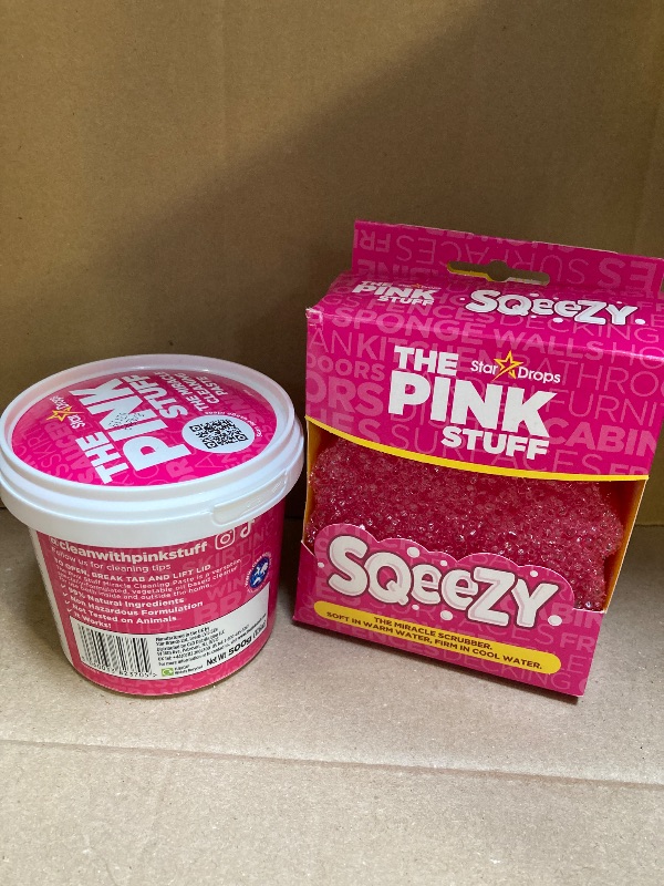 Photo 1 of Stardrops - The Pink Stuff Miracle Cleaning Paste & SQeeZY Scrubber Sponge Bundle – All-Purpose, Non-Scratch Cleaner for Kitchens, Bathrooms, Walls, Floors, Pots, Grout, and More