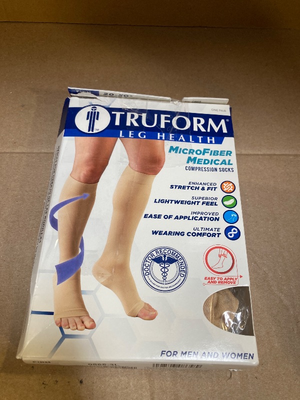 Photo 1 of Truform 20-30 mmHg Compression Stockings for Men and Women, Knee High Length, Open Toe, Beige, 3X-Large