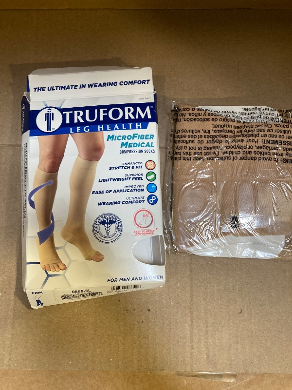 Photo 1 of Truform 20-30 mmHg Compression Stockings for Men and Women, Knee High Length, Open Toe, Beige, 3X-Large