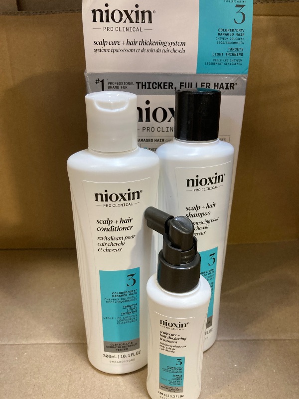 Photo 1 of NIOXIN Scalp + Hair Thickening System 3 | For Colored or Damaged Hair with Light Thinning | With Niacinamide and Biotin | Full Size| 3 Month Supply