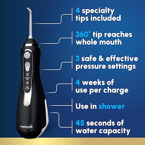 Photo 1 of Waterpik Cordless Advanced 2.0 Water Flosser For Teeth, Gums, Braces, Dental Care With Travel Bag and 4 Tips, ADA Accepted, Rechargeable, Portable, and Waterproof, Black WP-582