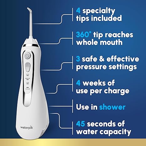 Photo 1 of Waterpik Cordless Advanced 2.0 Water Flosser For Teeth, Gums, Braces, Dental Care With Travel Bag and 4 Tips, ADA Accepted, Rechargeable, Portable, and Waterproof, White WP-580