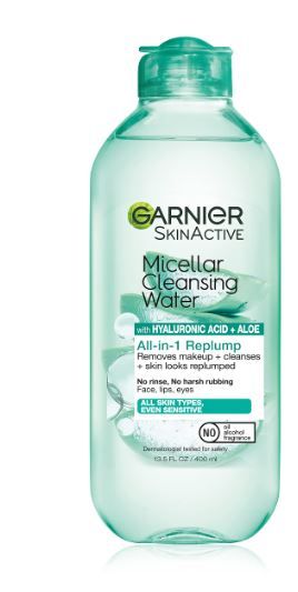 Photo 1 of Garnier Micellar Water with Hyaluronic Acid, Facial Cleanser & Makeup Remover, Hydrating and Plumping, For All Skin Types, Vegan, Cruelty Free, 13.5 Fl Oz (400mL)