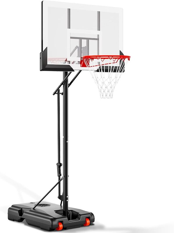 Photo 1 of Basketball Hoop Outdoor 44 Inch Shatterproof Backboard 4.8-10ft Height Adjustable Portable Basketball Hoop Goal System for Kids Youth Adults Play in Backyard/Courts/Indoor
