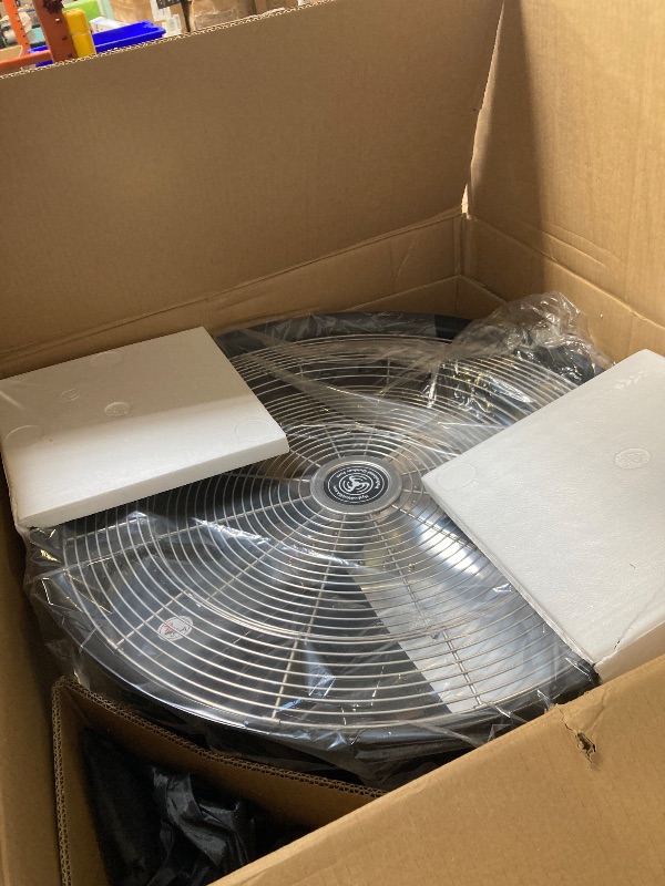 Photo 1 of HydroMist Oscillating Wall Mounted Outdoor-Rated Fan, 3-Speed Control on Motor Housing, Alum Fan Blade, Mounting Bracket and Black Vinyl Cover, Quiet
