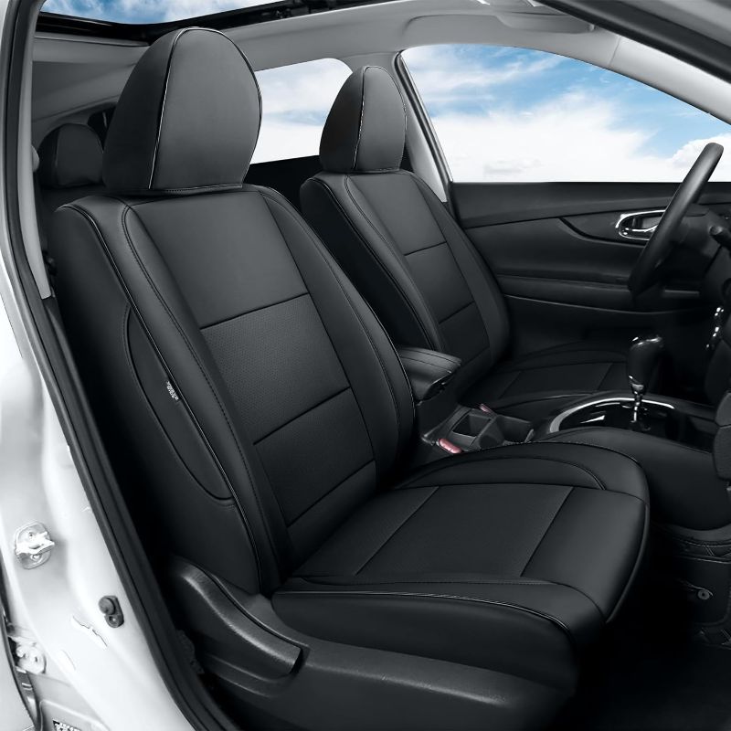Photo 1 of GIANT PANDA Customized Full Set Car Seat Covers for Nissan Rogue Regular S,SV,SL,Platinum(Not for Sport,Hybrid) 2021 2022 2023 2024 2025,Faux Leather (Black)
