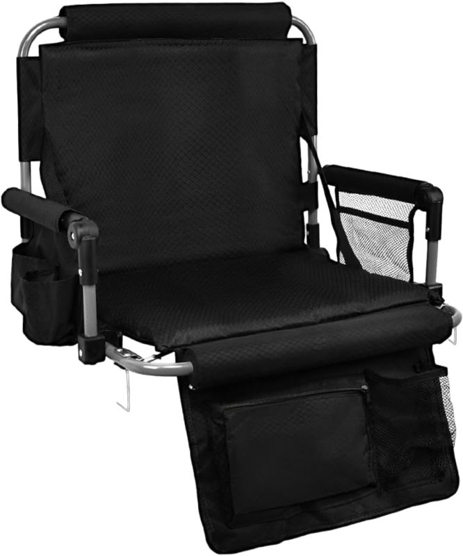 Photo 1 of Portable Stadium Seats with Back Support and Armrest, Folding Bleacher Chairs with Back and Cushion, Wide Padded Sports Chair with Cup Holder (1 Pack, Black)
