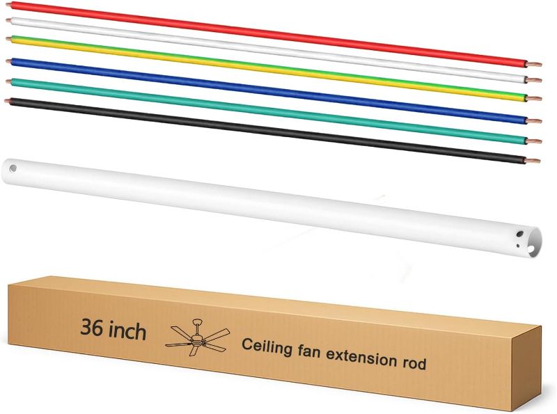 Photo 1 of 36 Inch Ceiling Fan Downrod with UL Wires, White, 1-Inch Diameter, Unthreaded
