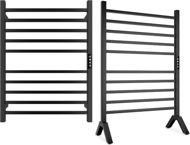 Photo 1 of Poloma Wall Mounted & Freestanding Towel Warmer Rack for Bathrooms, Electric Heated Towel Rack Heater, Stainless Steel, Matt Black.
