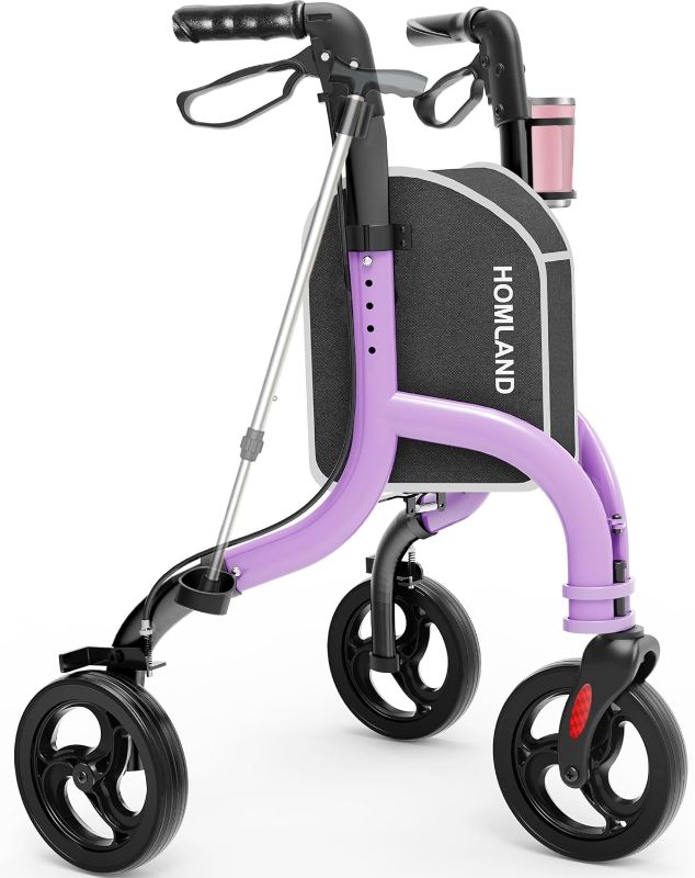 Photo 1 of 3 Wheel Walkers for Seniors, Foldable Wheeled Rollator with Cane Hold and Cup Hold, Lightweight Three Wheel Rolling Walker Height Adjustable for Seniors

