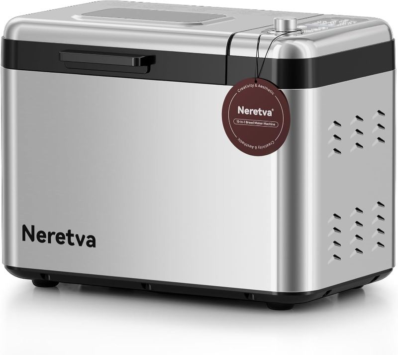 Photo 1 of Neretva Bread Maker, 3.3LB Larger Bread Machine 15-in-1 Stainless Steel & Nonstick Ceramic Pan & Auto Nut Dispenser Breadmaker Machines Full Touch Panel with Gluten Free White Wheat Rye French Pizza
