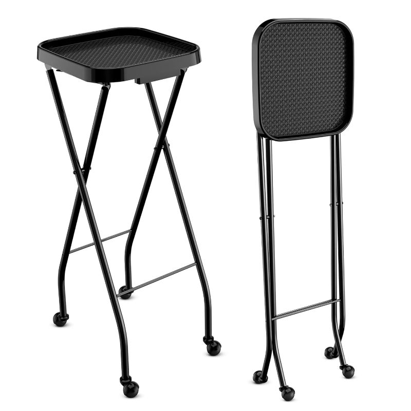 Photo 1 of Folding Salon Tray, Salon Trolley, Salon Cart Tattoo Rolling Tray Station-Black
