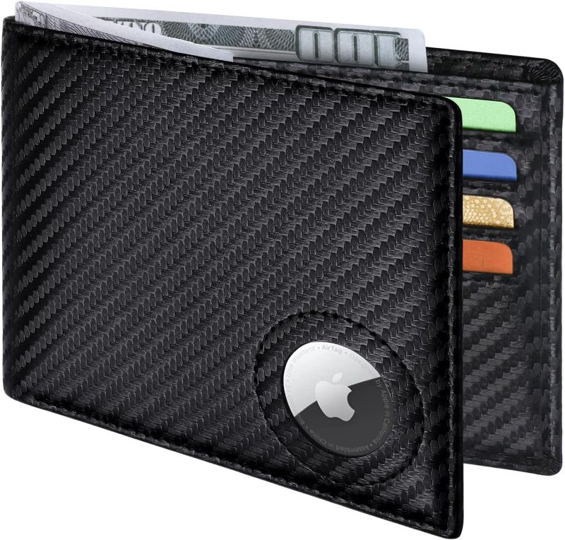 Photo 1 of Slim Leather Wallet for Men Airtag Hidden, Large Bifold Mens Wallet RFID Blocking with ID Windows, Credit Card Holder for Men Wallet
