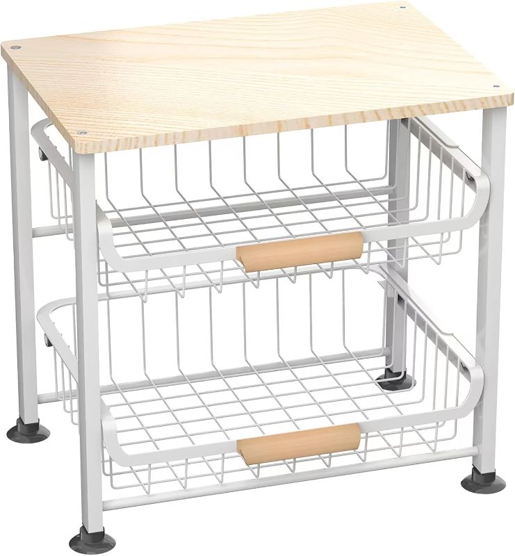 Photo 1 of 3-Layer Kitchen Fruit Storage Basket Snack Rack, countertop Storage Rack, Stackable Storage Rack with Desktop, Pull-Out Hollow Metal Storage Basket with Handle, Kitchen Organizers & Storage
