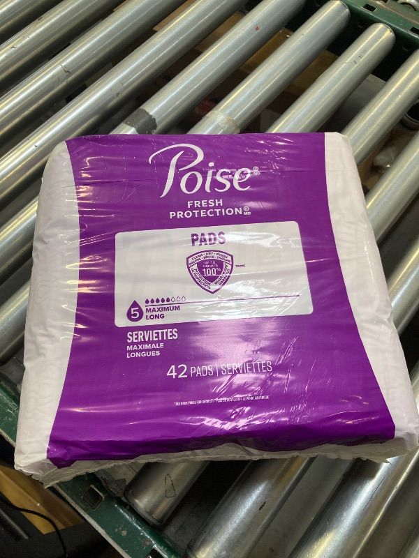 Photo 1 of Poise Incontinence Pads for Women, Maximum Absorbency, Long, Pack of 42