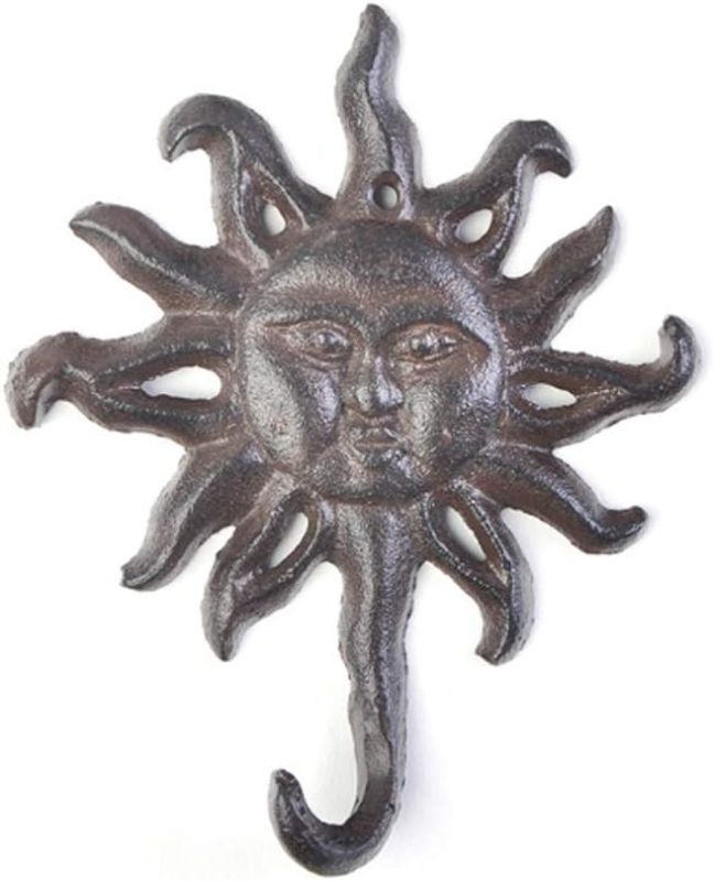 Photo 1 of Antiqued Cast Iron Sun Head Single Hook Hanger Animal Shaped Coat Hat Hooks Heavy Duty Iron Art Decorative 1 pc
