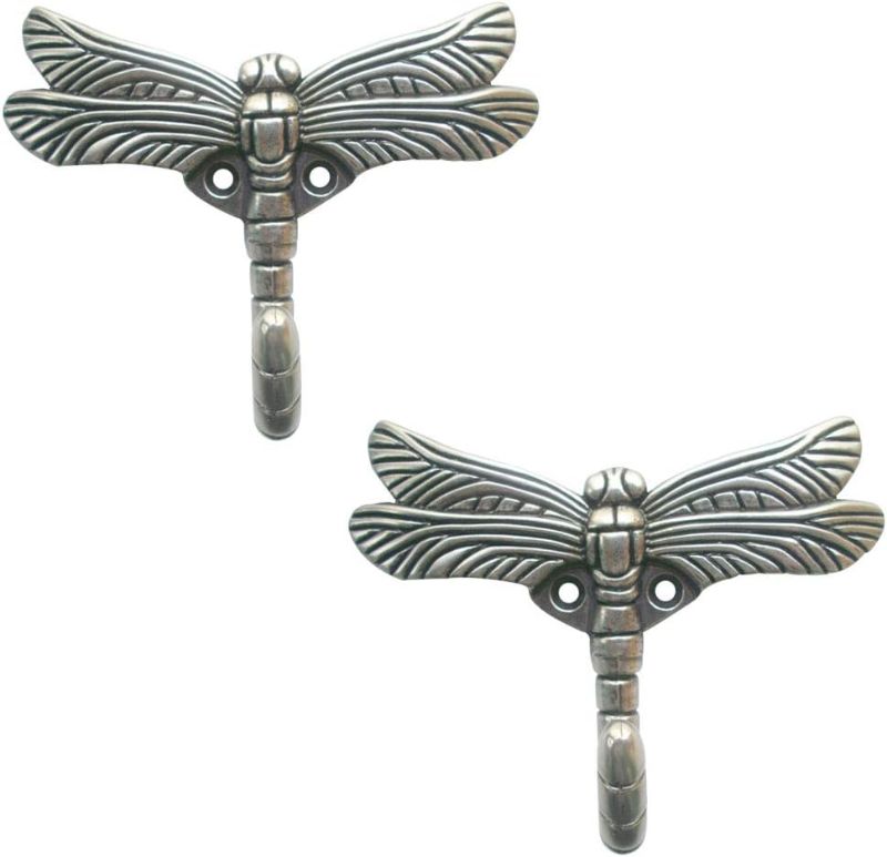 Photo 1 of 2pcs Dragonfly Coat Hooks Decorative Creativity Wall Mounted Hanger Hook for Home Handbag Key Towel Bathrobe (Ancient Silver)

