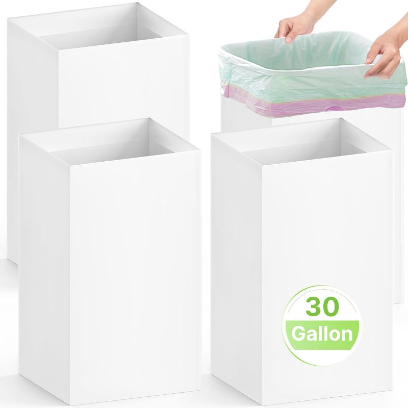Photo 1 of 4 Pack Extra Large Disposable Trash Cans, Reusable Portable Garbage Can, 30 Gallon (30" H x 14" W x 14" D), Extra Thick Recycled Cardboard Portable Garbage Can and Recycling Bins,White

