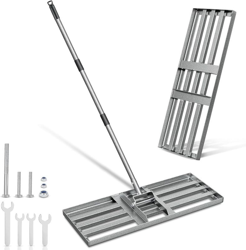 Photo 1 of Lawn Leveling Rake Heavy Duty with 30"x10" Ground Plate, Steel Yard Lawn Rake Tool for Soil - Adjustable Effort Saving Handle, Metal Landscape Lawn Leveler for Garden, Topdressing & Seeding

