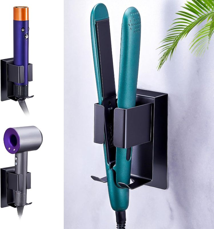 Photo 1 of 1pc only Hair Straightener Holder Wall Mounted Blow Dryer Holder, Stainless Steel Blow Dryer and Curling Iron Holder, Black Hair Dryer and Straightener Holder, Bathroom Hair Tools Organizer and Storage

