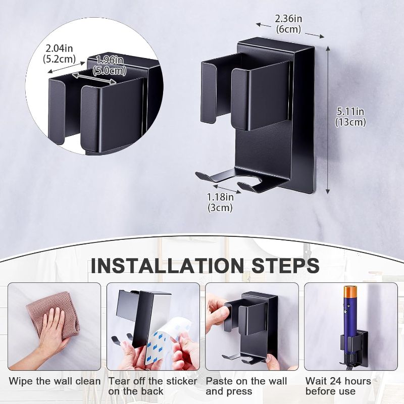 Photo 1 of 1pc only Hair Straightener Holder Wall Mounted Blow Dryer Holder, Stainless Steel Blow Dryer and Curling Iron Holder, Black Hair Dryer and Straightener Holder, Bathroom Hair Tools Organizer and Storage
