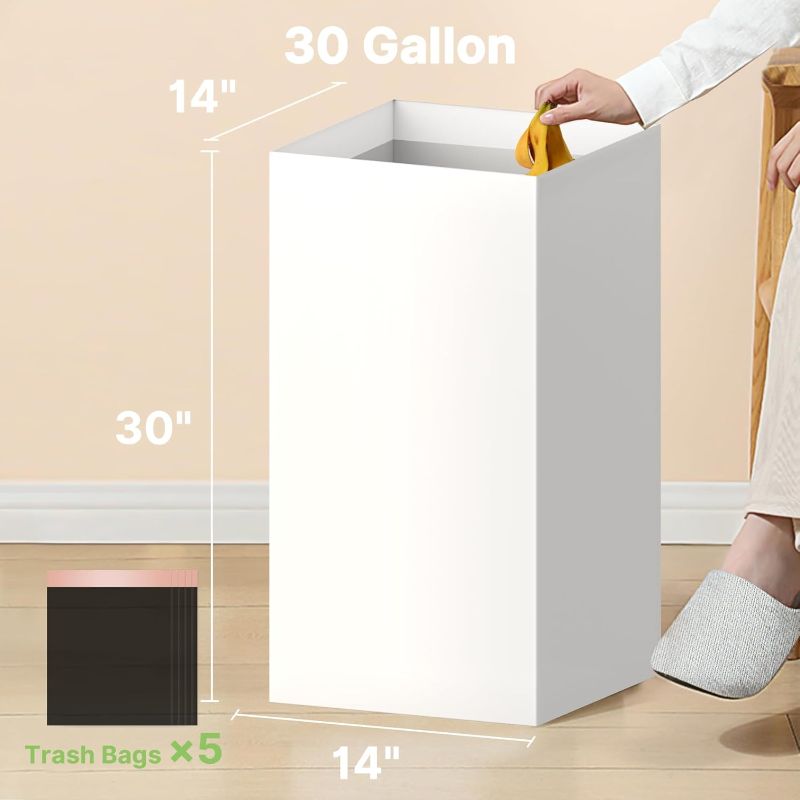 Photo 1 of 4 Pack Extra Large Disposable Trash Cans, Reusable Portable Garbage Can, 30 Gallon (30" H x 14" W x 14" D), Extra Thick Recycled Cardboard Portable Garbage Can and Recycling Bins,White
