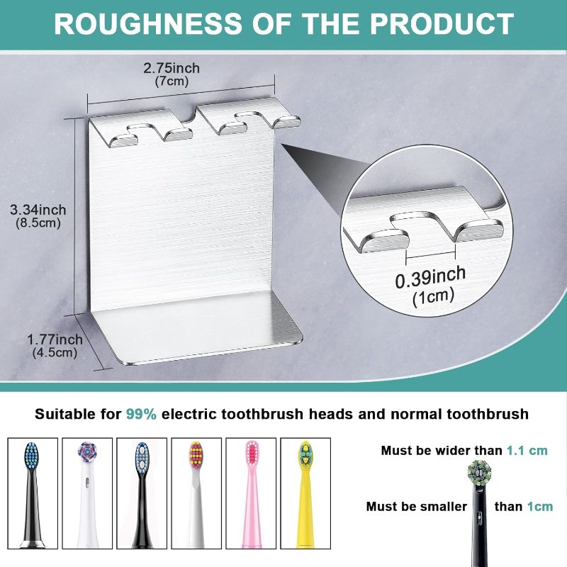 Photo 1 of Electric Toothbrush Head Holder WAYASI Stainless Steel Tooth Brushing Holder, Wall Mounted Toothbrush Holders Shower Bathroom, Self Adhesive or Desktop Tooth Brush Holder Organiser, Silver
