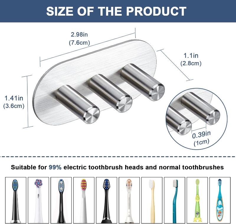 Photo 1 of Electric Toothbrush Head Holder for Bathroom Shower, Toothbrush Holders Wall Mounted, WAYASI Stainless Steel Tooth Brushing Holder, Self Adhesive Toothbrush Storage Organizer Toothbrush & Razor Holder

