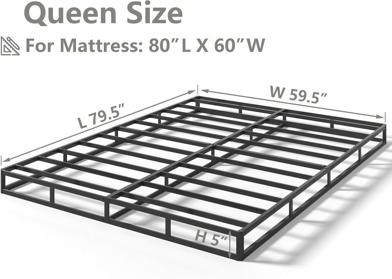 Photo 1 of Qingzhou 5 Inch Box Spring for Queen Bed, Heavy Duty Metal Mattress Foundation, 3000 lbs Capacity, Low Profile Bed Base, Noise-Free, Easy Assembly, Fabric Cover
