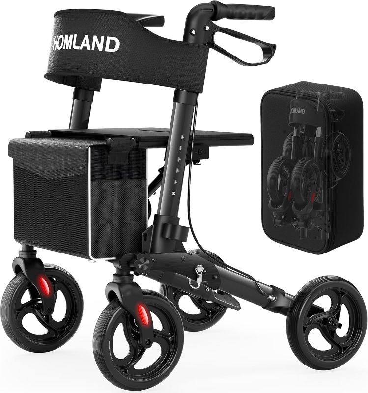 Photo 1 of Foldable Walkers for Seniors with Seat, Height Adjustable Rollator Walker, 8" Big Wheels Rolling Walker for All Terrain, Aluminum Lightweight Walker.
